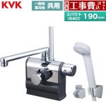 【工事費込セット（商品＋基本工事）】 KVK デッキ形サーモスタット式シャワー 右ハンドル仕様 浴室水栓 eシャワーnf スパウト長さ190mm  ≪KF3008R≫